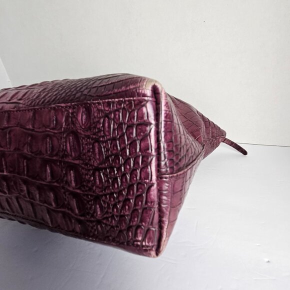 Brahmin Asher Melbourne Medium Maroon Croco Embossed Leather Shoulder Bag - Picture 15 of 16